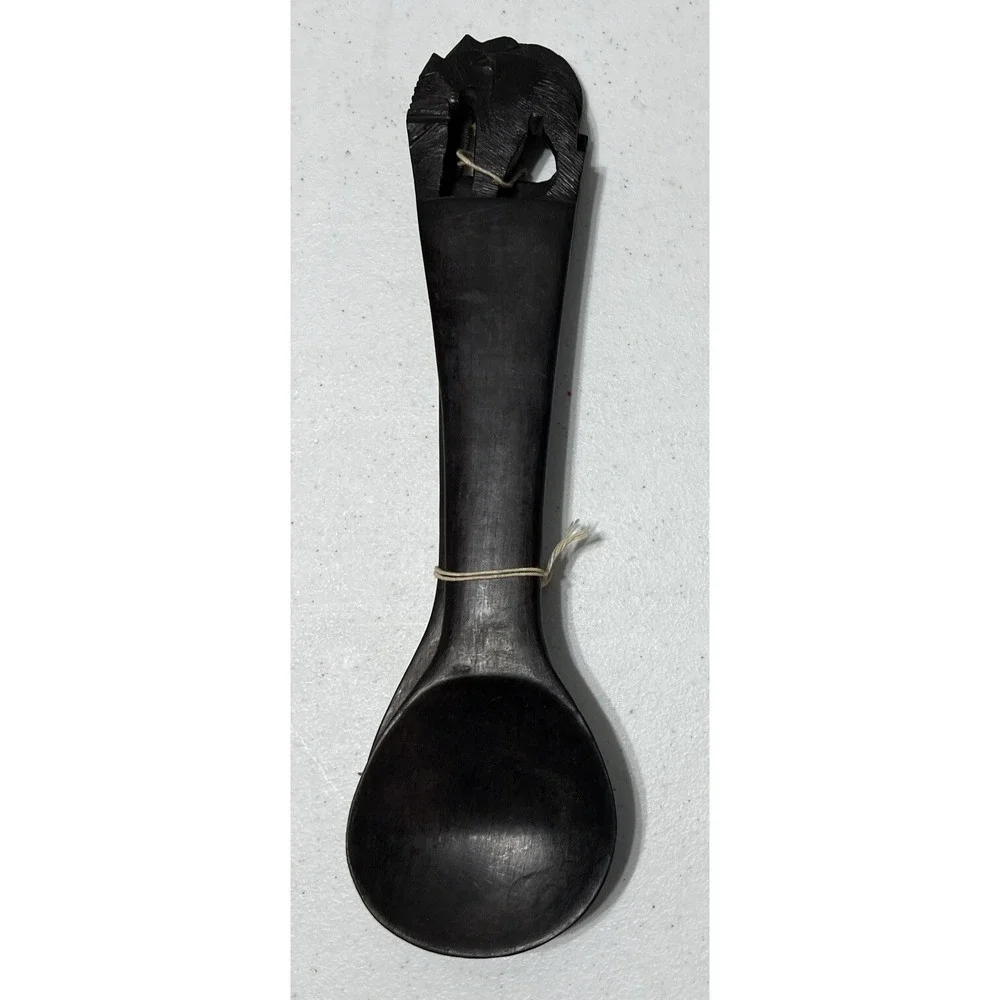 Hand‎ Carved Wooden Elephant Serving Salad Spoon & Fork 12